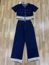 Denim With Lace Border Crop Tops With Pant